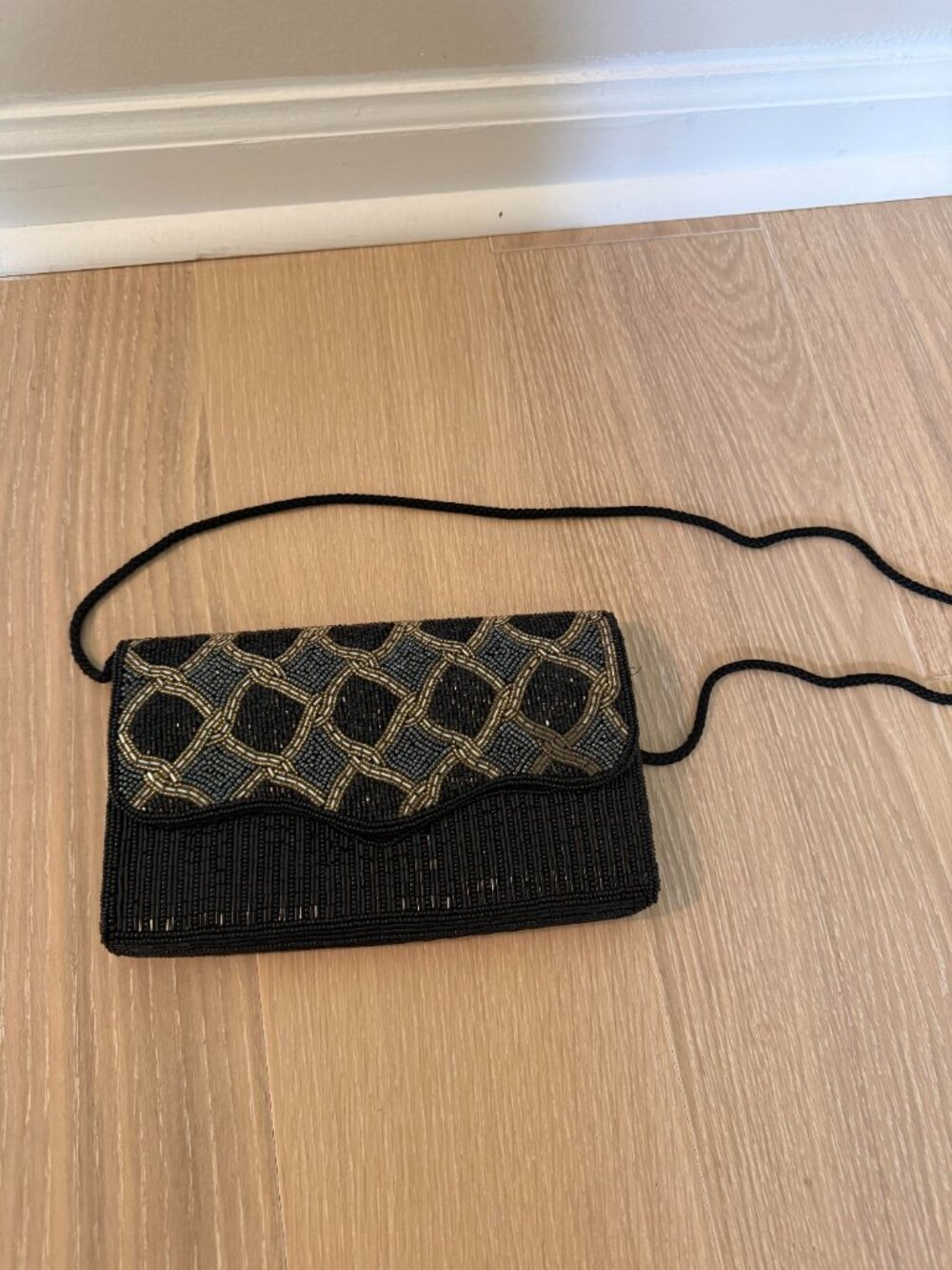 Bechamel Beaded Geometric Evening Clutch Bag Purse Vintage Black